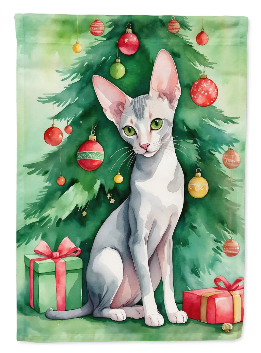 Oriental Shorthair Cat By the Christmas Tree House Flag