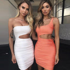 One-Shoulder Bodycon Dress with Crop Top Design