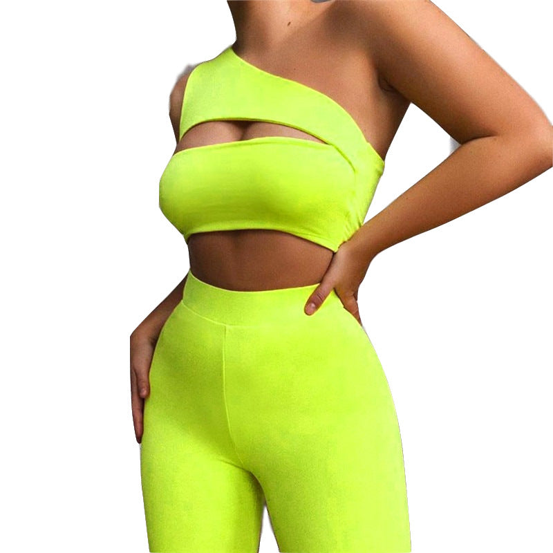 One-Shoulder Yoga Tank Top and Shorts Set