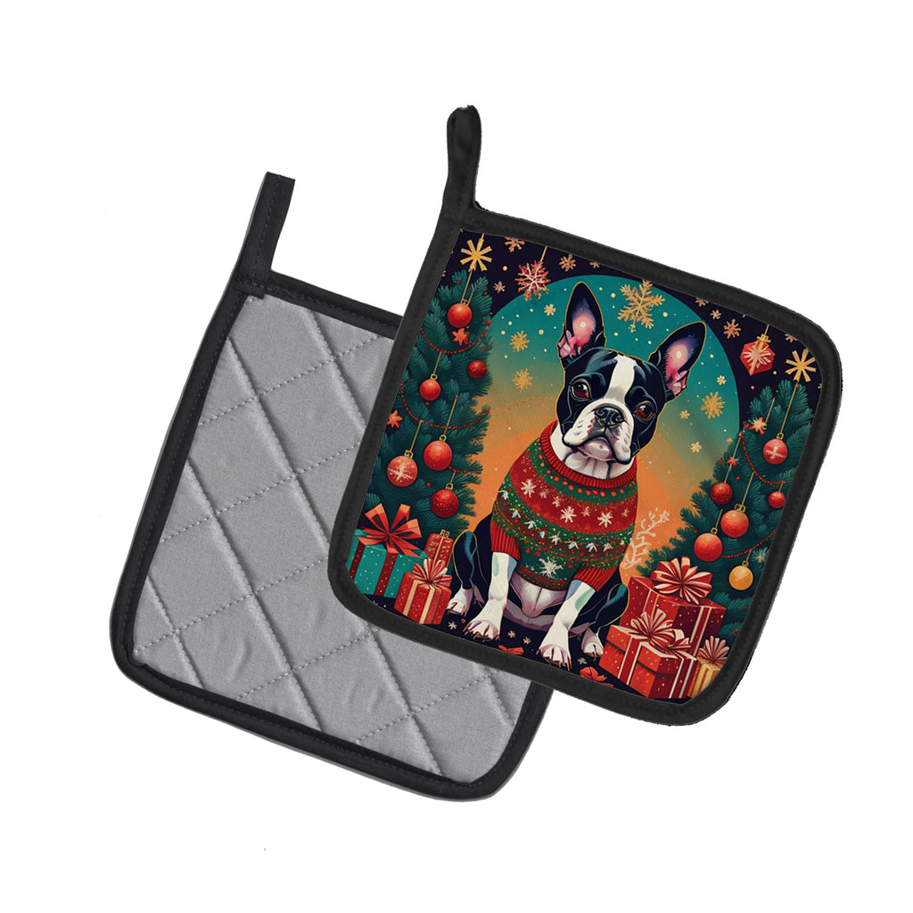 Boston Terrier Christmas Pair of Pot Holders