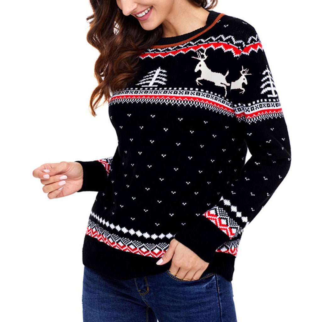 2019 Women's Crew Neck Christmas Reindeer Sweater