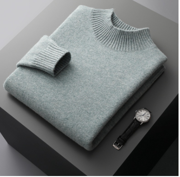 Men's Mock Neck Sweater - Pure Wool Knit Shirt