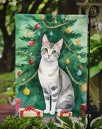 European Shorthair Cat By the Christmas Tree Garden Flag
