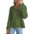 Women's Loose Button Knitted Shoulder Sweater