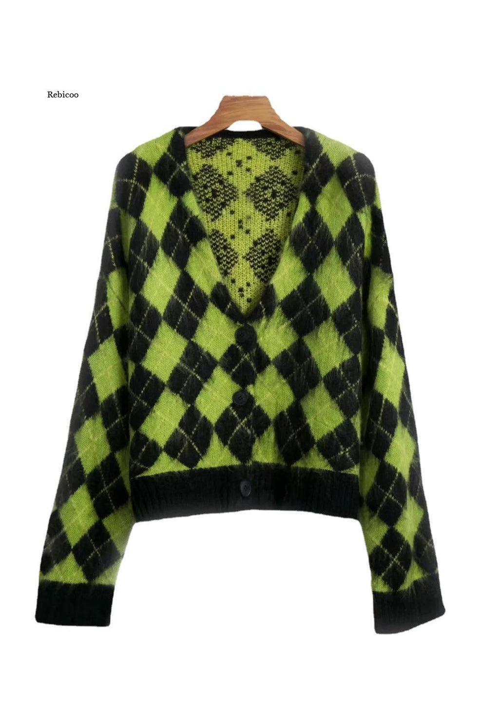 Oversized Fluffy Green Plaid Cardigan for Women