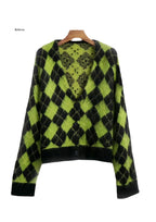 Oversized Fluffy Green Plaid Cardigan for Women