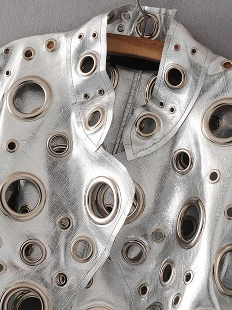 Lautaro Cut Out Faux Leather Jacket with Rivets