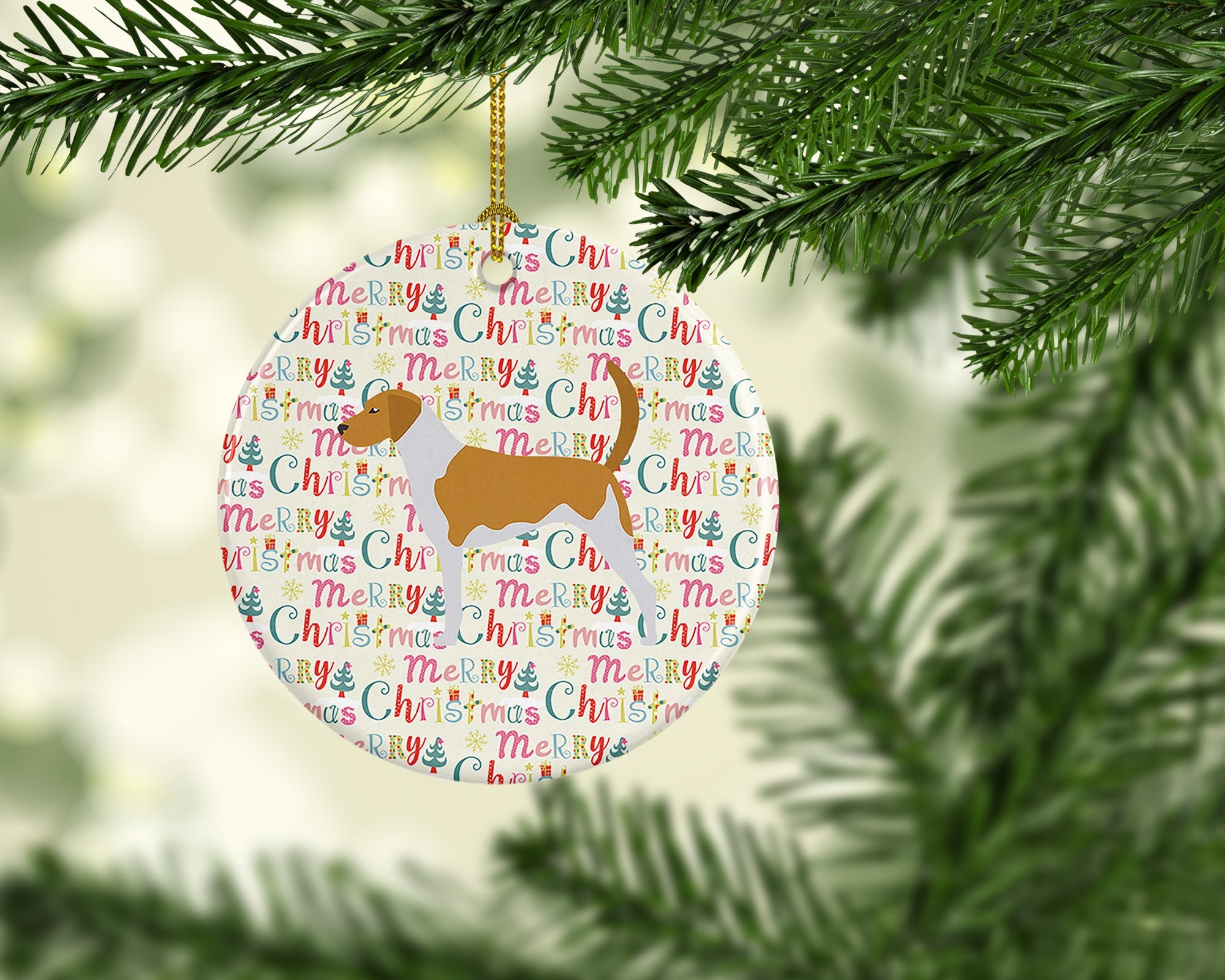 American Foxhound Merry Christmas Ceramic Ornament
