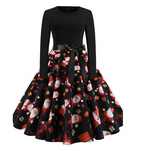 New Vintage Christmas Print Long Sleeve Dress for Women