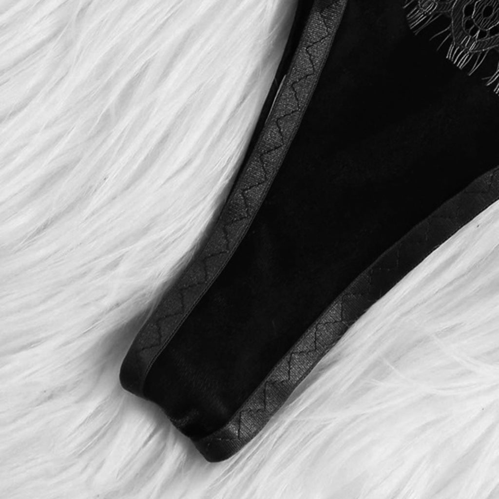Women's Sheer Lace Strappy Bra and Thong Lingerie Set