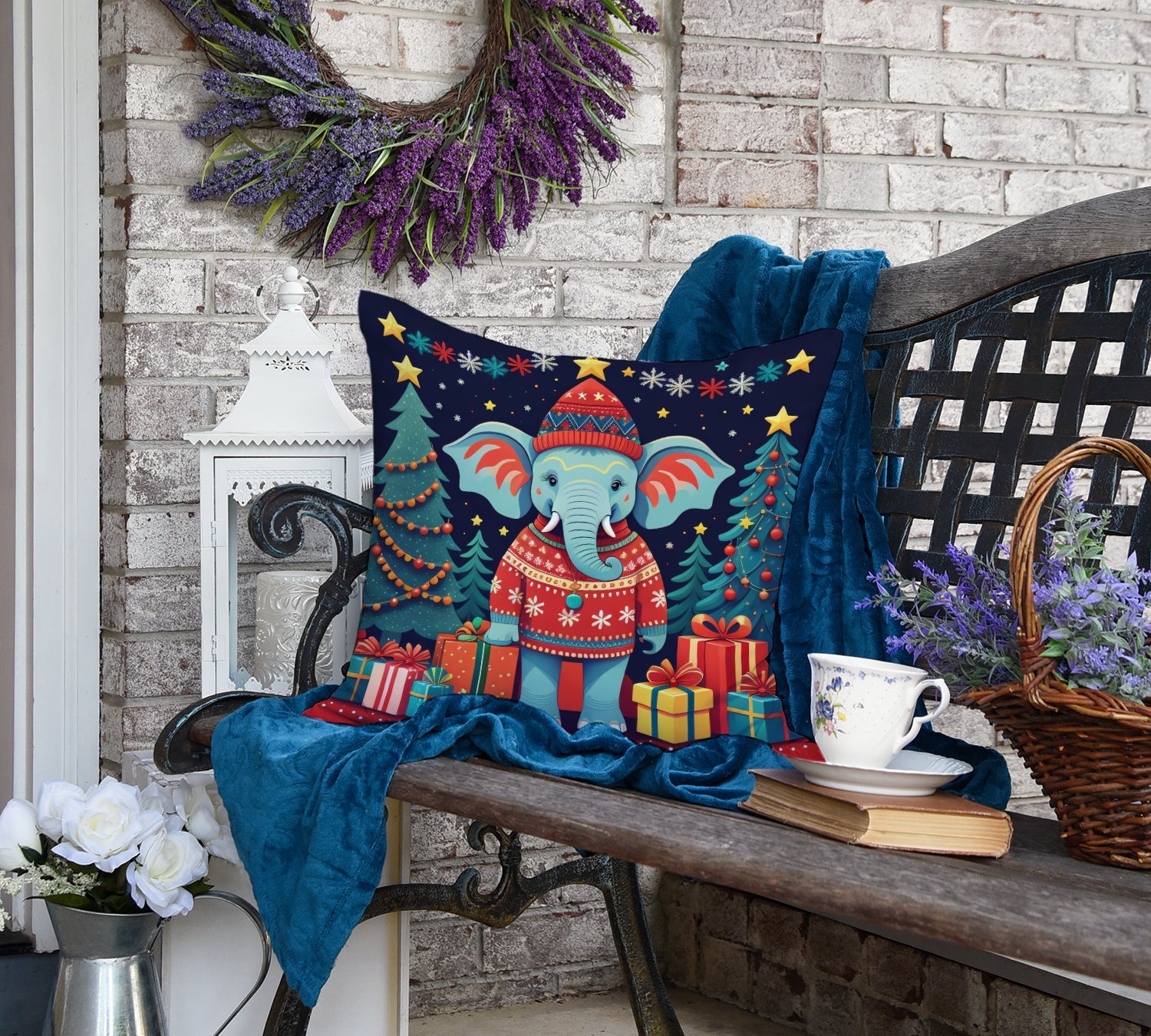 Elephant Christmas Throw Pillow