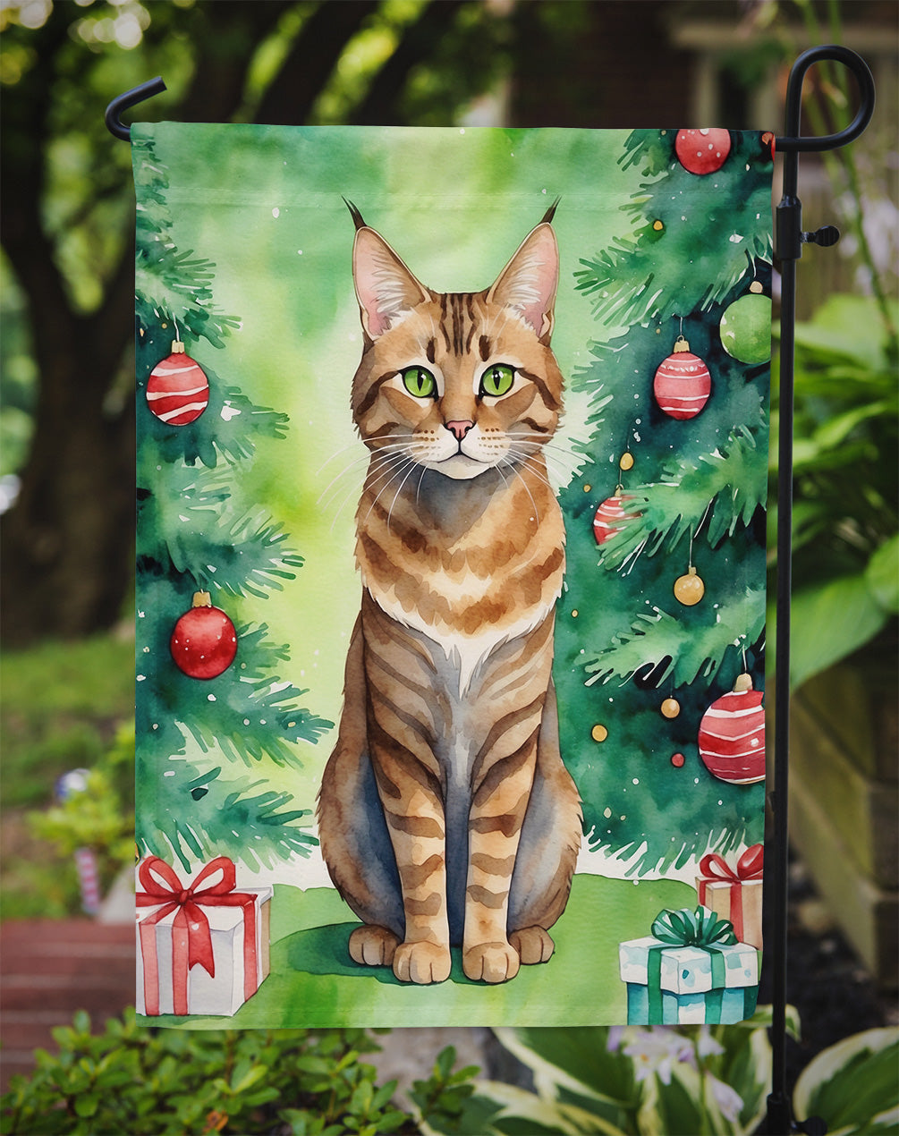 Sokoke Cat By the Christmas Tree Garden Flag