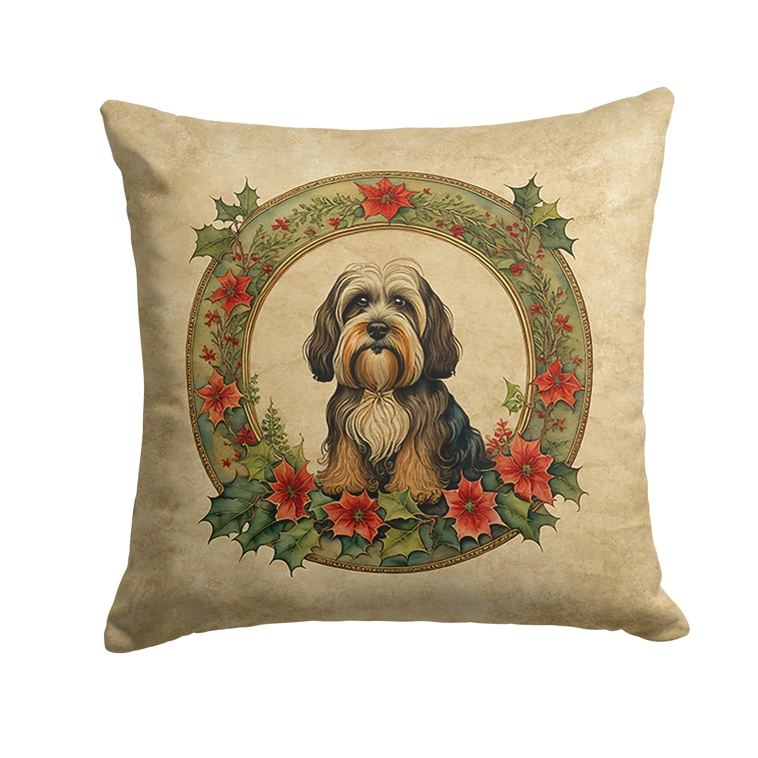 Tibetan Terrier Christmas Flowers Throw Pillow