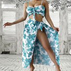 Three-Piece Floral Bikini Beach Dress Set