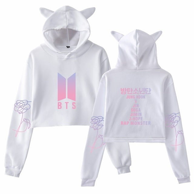 MINDYGOO Custom Logo Fashion Crop Top Cat Ear Hoodie
