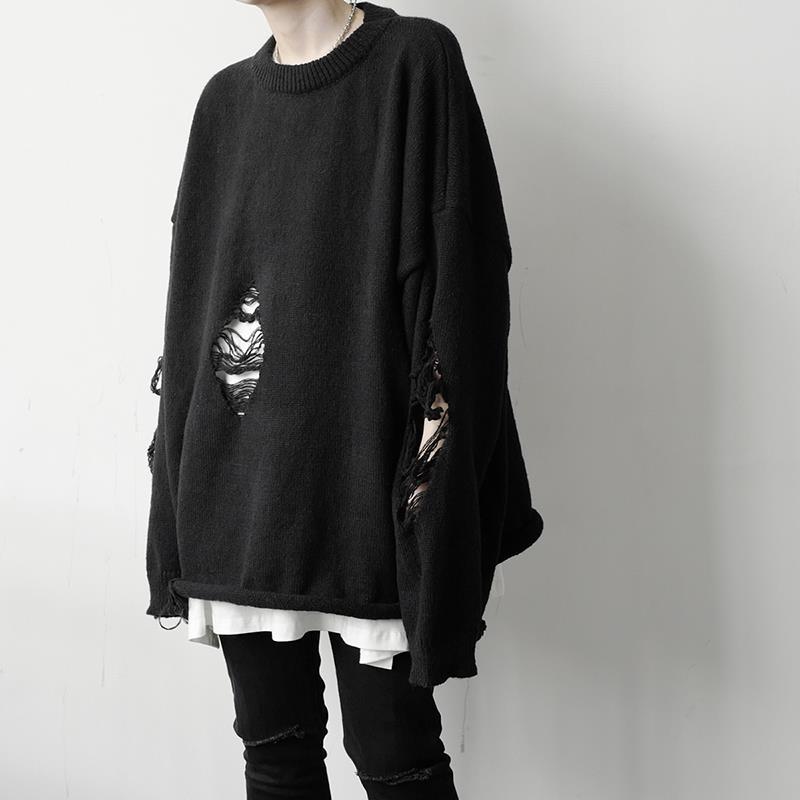 Solid Color Torn Sweater for Men - Autumn & Winter