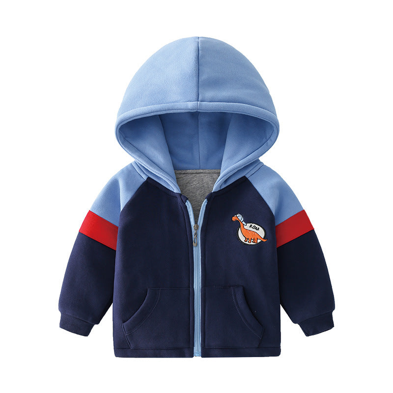 Children's Cartoon Dinosaur Hooded Zipper Cardigan
