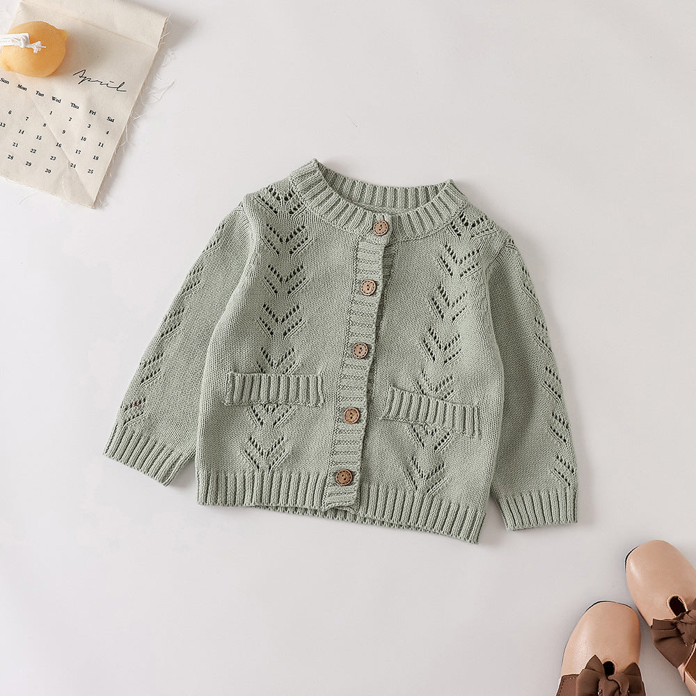 Solid Color Mesh Knitted Jacket for Newborns