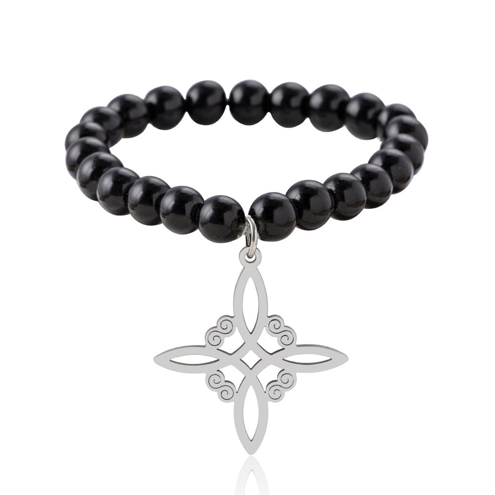 Cross Alloy Pendant with Black Beaded Bracelet