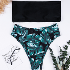 Palm Leaf Print High-Waist Bikini Set