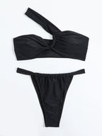2024 Women's Solid Color One-Shoulder Bikini Swimwear