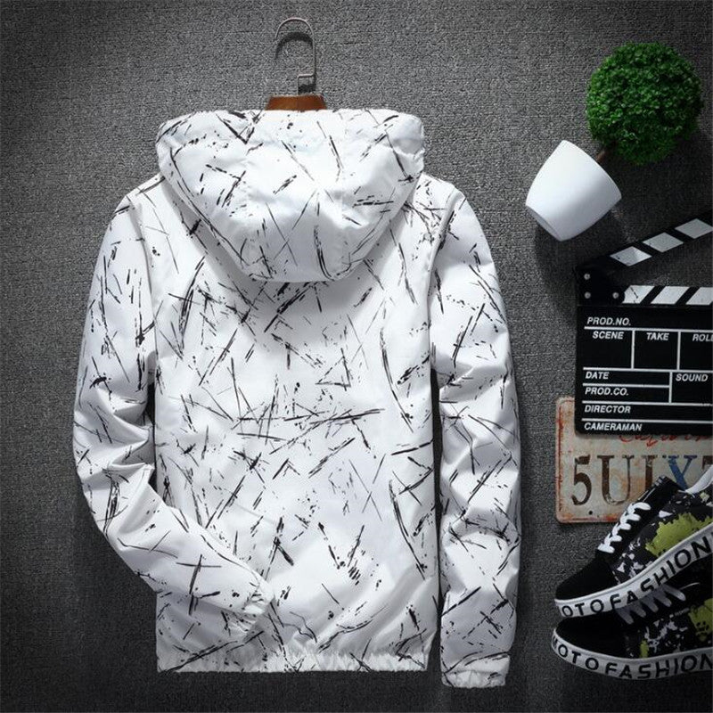 Men's Spring Autumn Bomber Jacket with Print and Hood