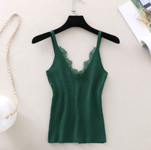 Knit Base Shirt, Lace V-Neck Camisole Top