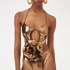 2023 Women's Gold Hollow Floral Swimsuit - In Stock