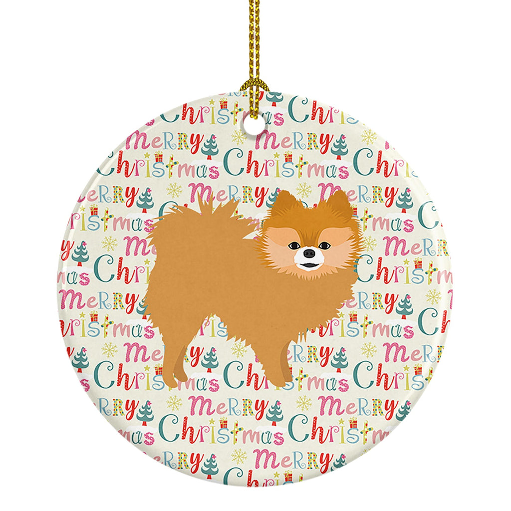 Red Pomeranian Merry Christmas Ceramic Ornament
