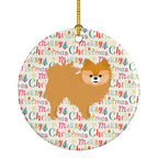 Red Pomeranian Merry Christmas Ceramic Ornament