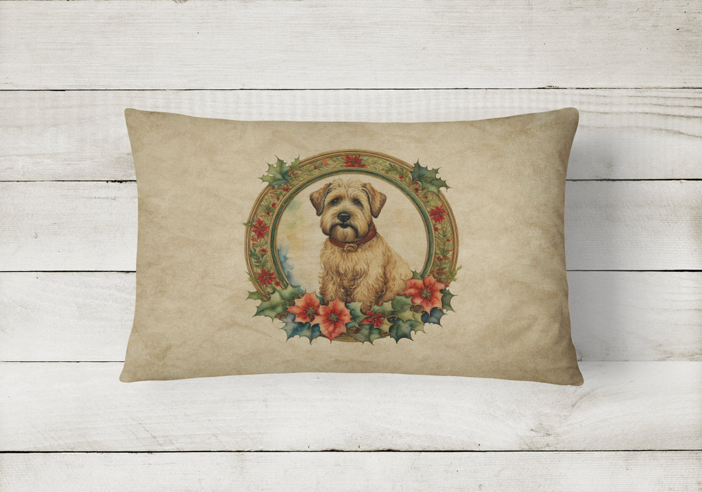 Wheaten Terrier Christmas Flowers Throw Pillow