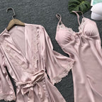 Plus Size Faux Silk Robe and Homewear Nightgown
