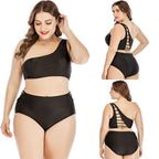 Plus Size High Waist Bikini with Hollow One Shoulder Design