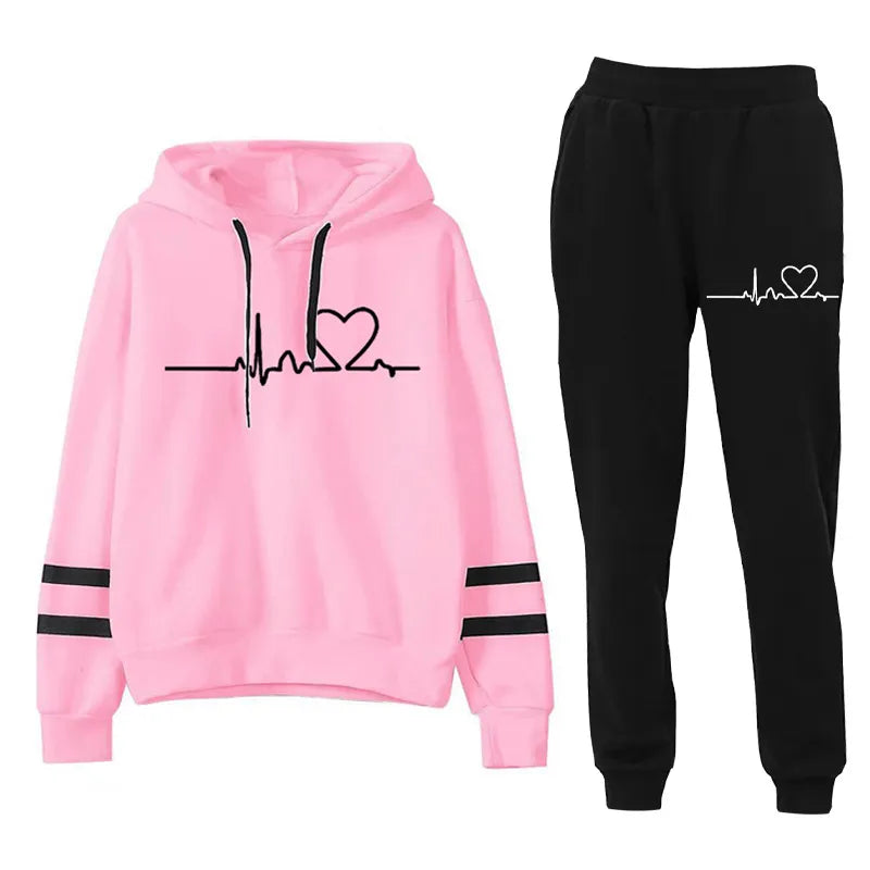 Cardiogram Love Printed Hooded Sweater Set