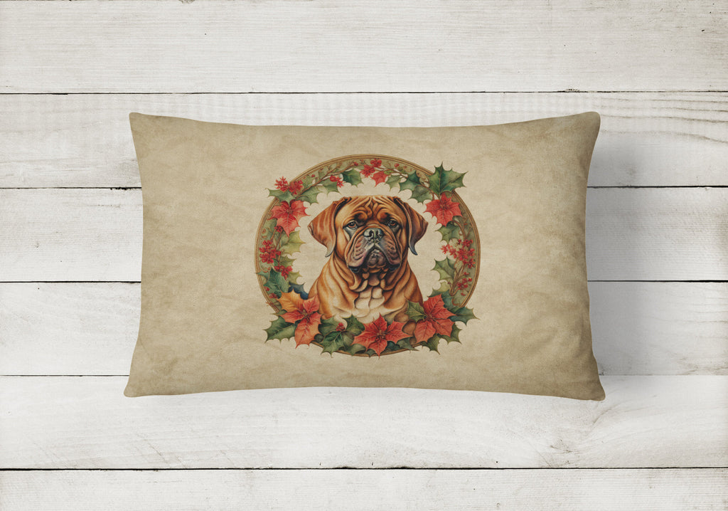 Dogue de Bordeaux Christmas Flowers Throw Pillow