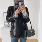 Thick Velvet Loose-fitting Lamb Hair Motorcycle Jacket