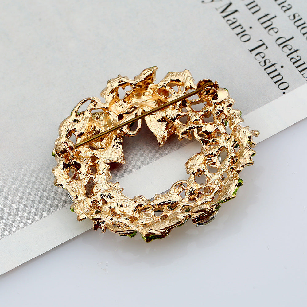 Colorful Rhinestone Bowtie Wreath Brooch for Christmas