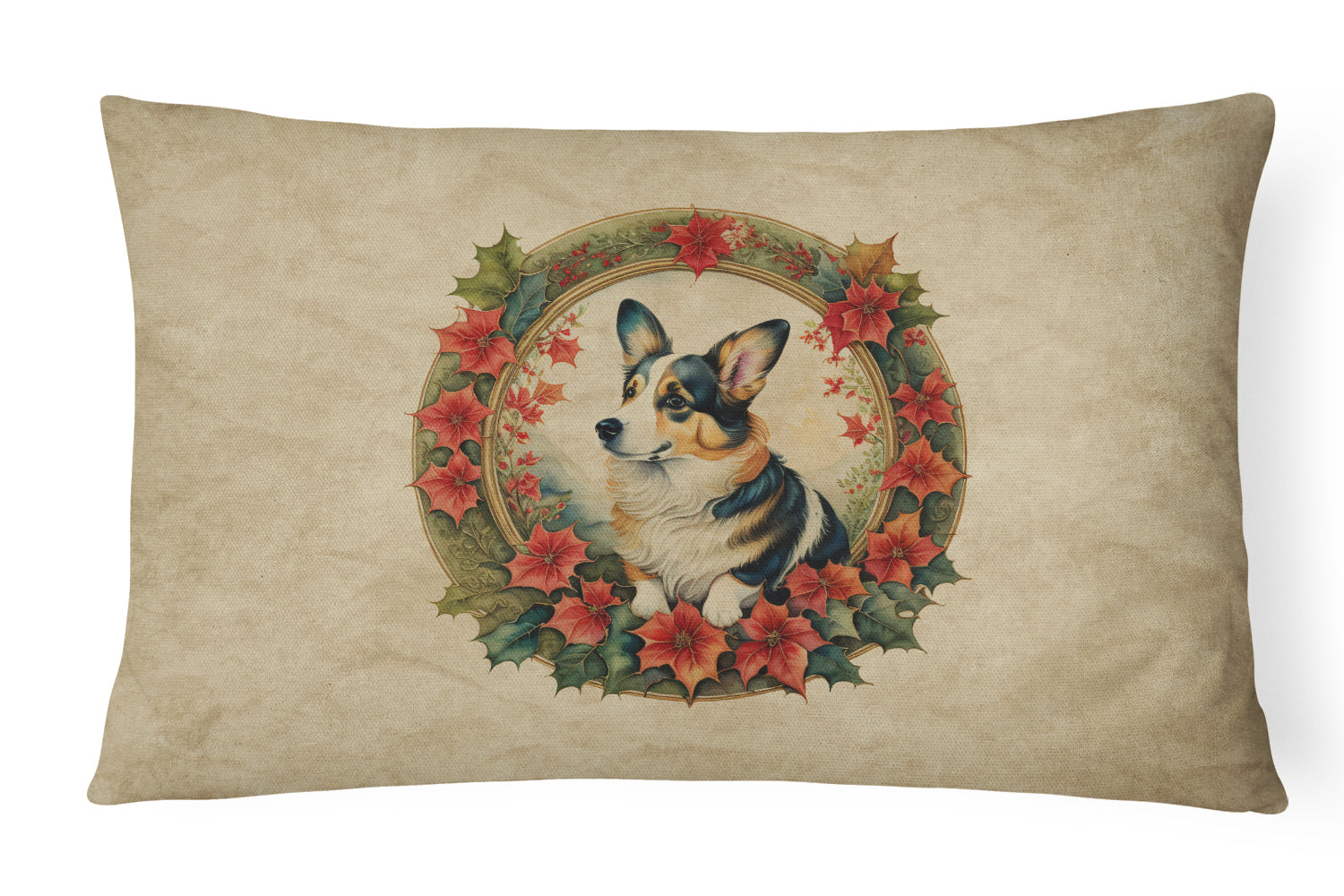 Corgi Christmas Flowers Throw Pillow