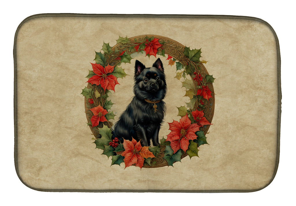 German Spitz Christmas Flowers Dish Drying Mat