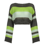 Color Block Hollow Perspective Wool Short Blouse