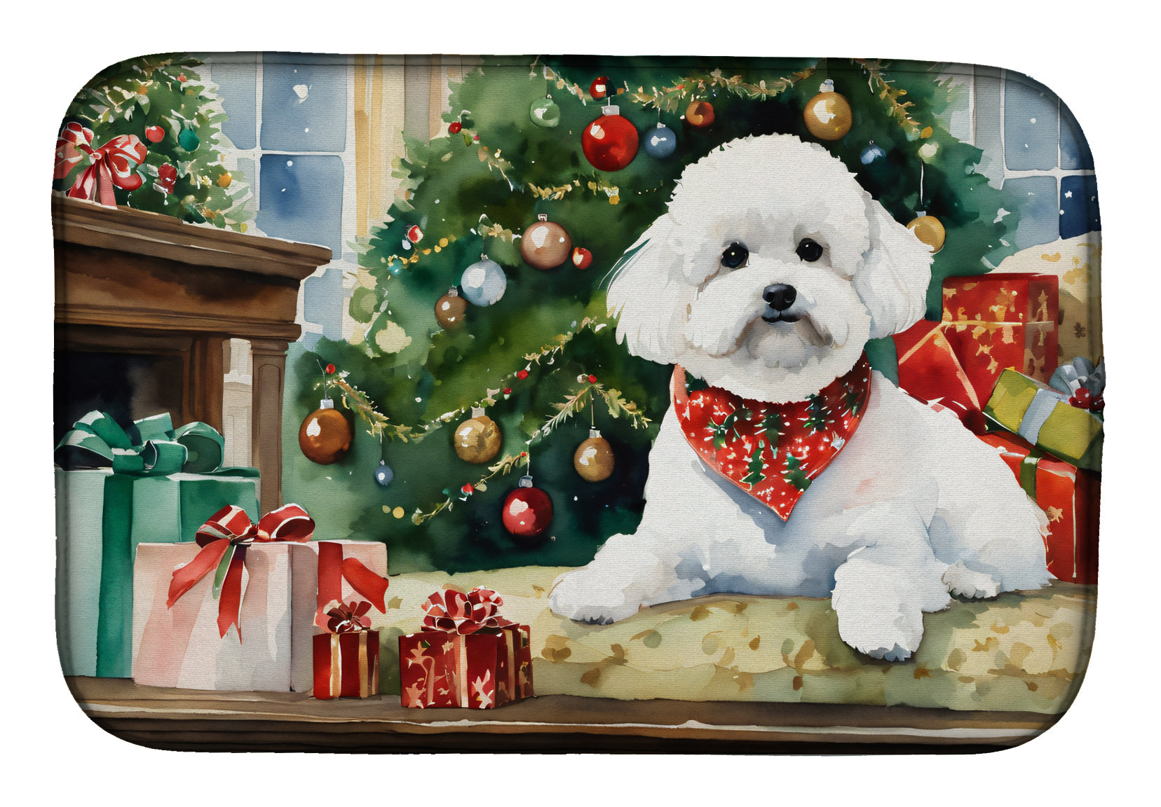 Bichon Frise Cozy Christmas Dish Drying Mat