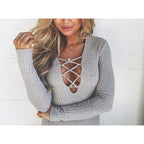 Long Sleeve Tie Bodysuit with Crisscross Design