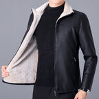 Men's Plus Velvet Leather Casual Stand Up Collar Jacket