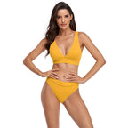 Yellow Ribbed V-Neck Bikini Set