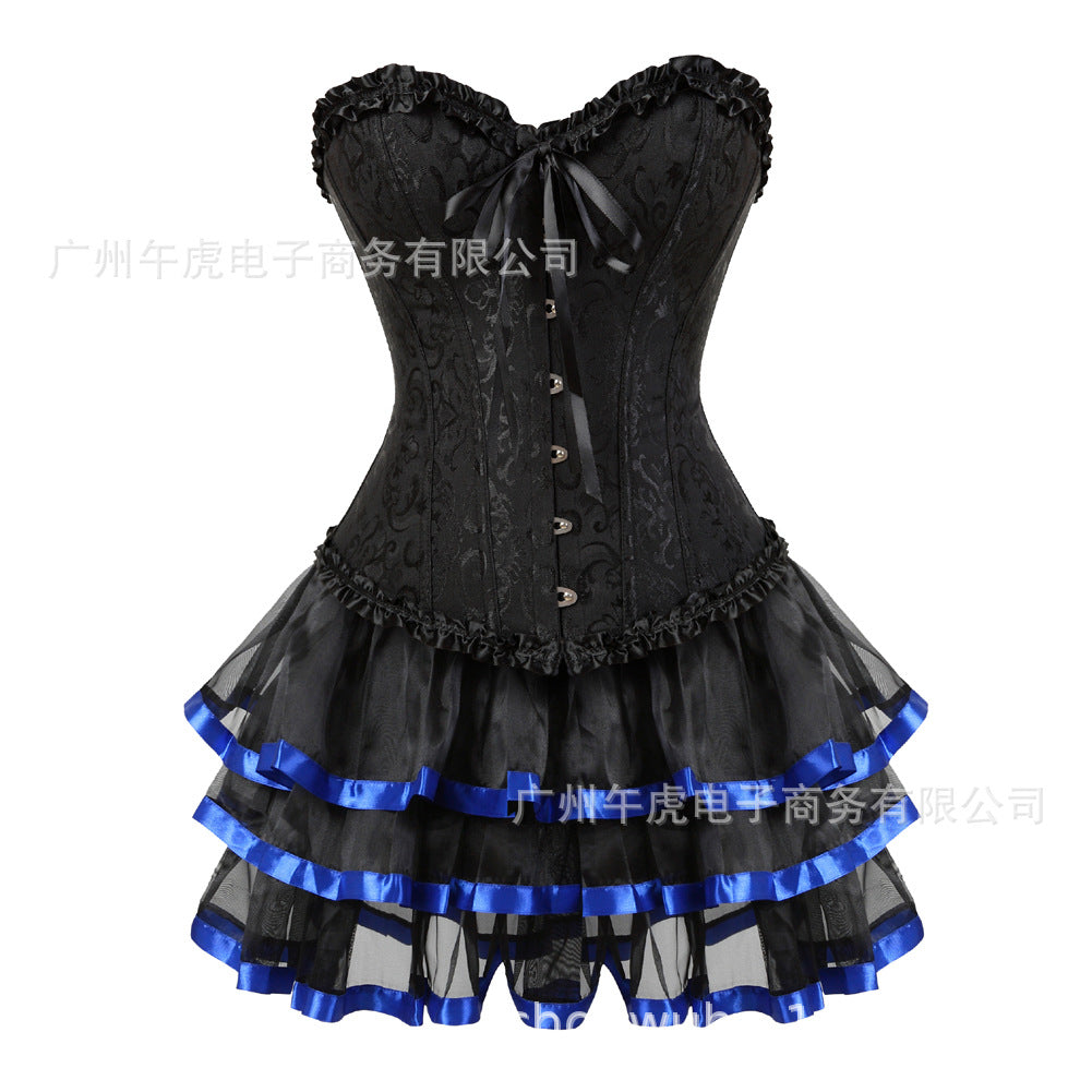 Victorian Corset Dress Set with Plus Size Black Skirt