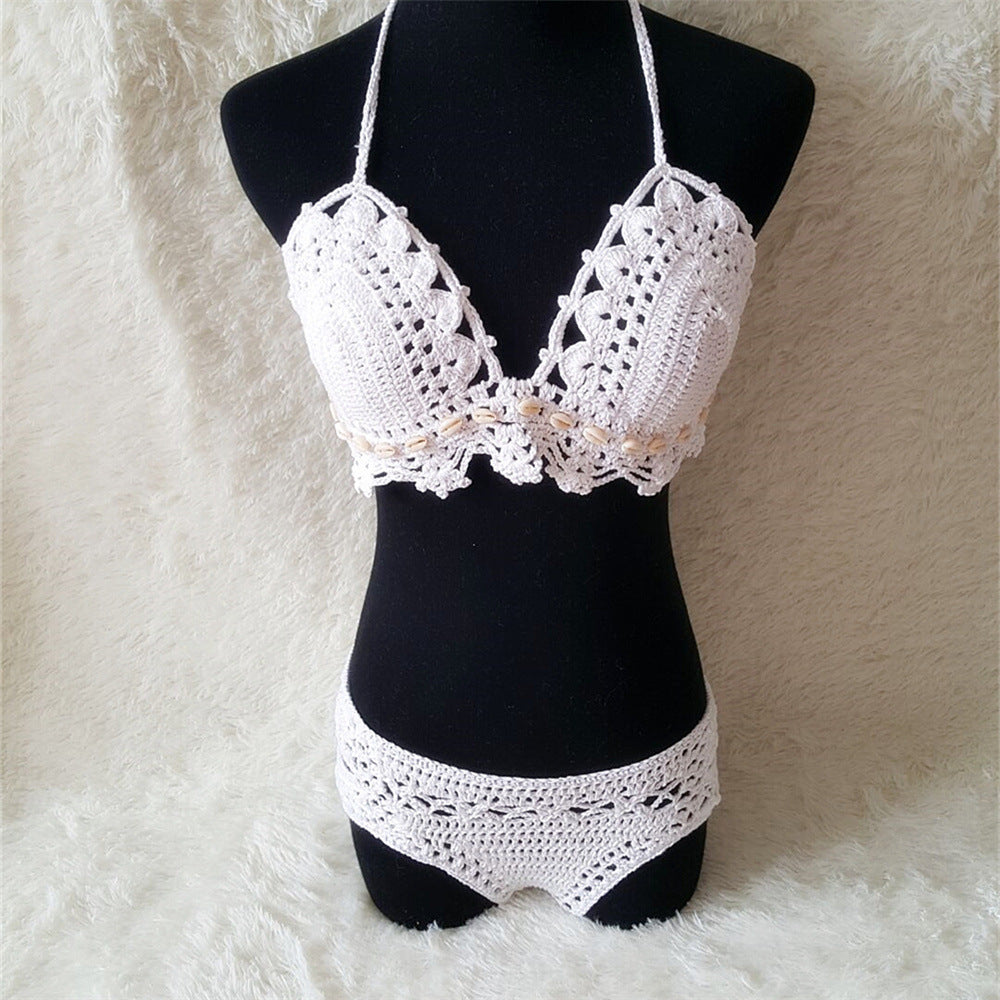 Bikini Swimsuit with Knitted Yarn and Shell Lingerie Set