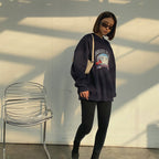 Plus Velvet Retro Embroidery Oversized Sweater for Women