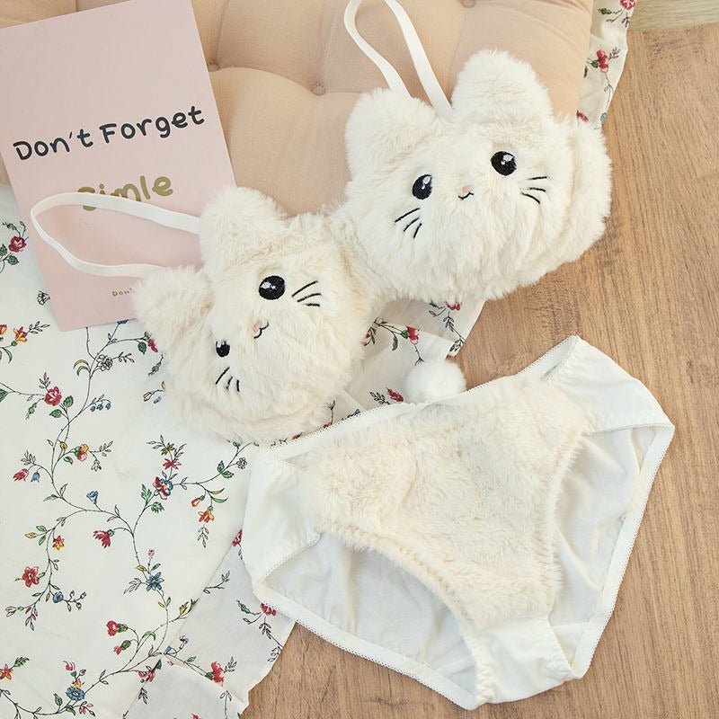 Cute Cat Cotton Bra Set