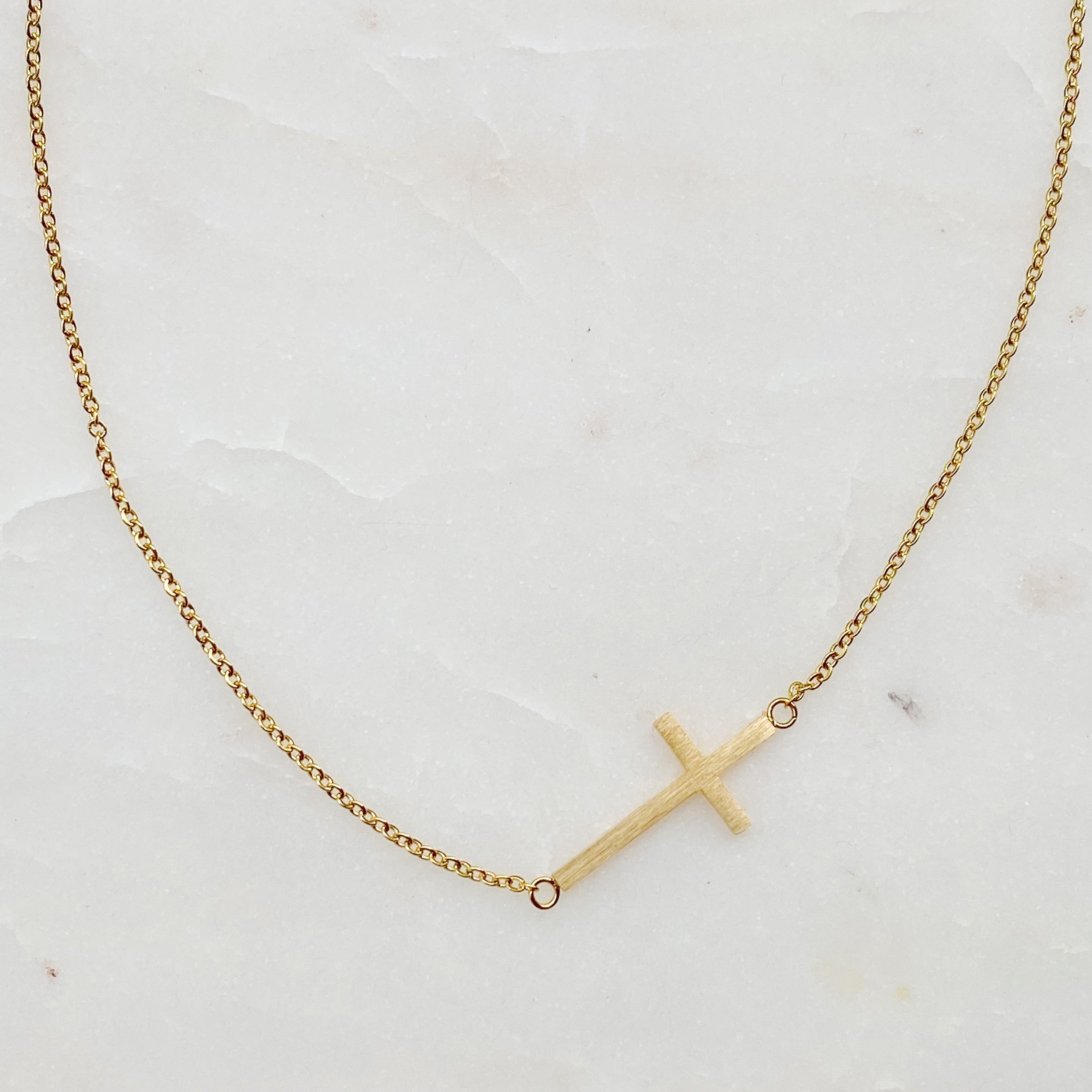 Sideways Cross Necklace - Silver
