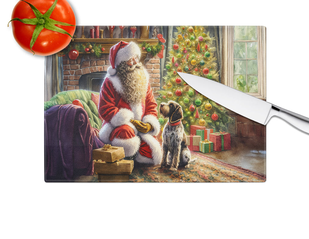 Wirehaired Pointing Griffon and Santa Claus Glass Cutting Board